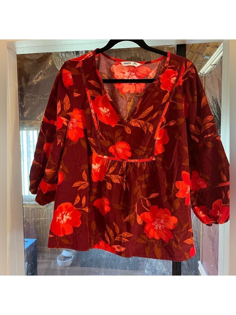Sonoma Red Relaxed Puff Sleeve Blouse